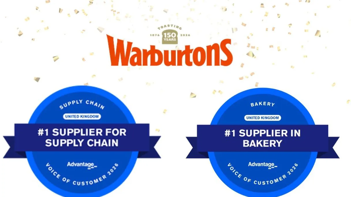 Warburtons logo with awards for #1 Supplier for Supply Chain and #1 Supplier in Bakery