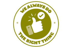 Logo featuring a thumbs-up symbol with the text "We Always Do The Right Thing