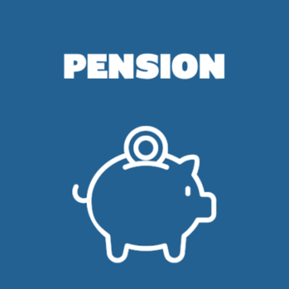 Piggy bank icon with the word "PENSION" above it
