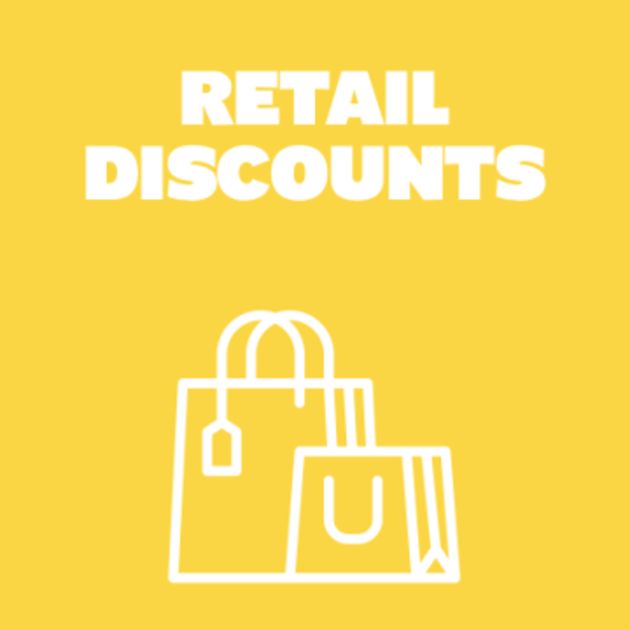 Graphic featuring shopping bags with the text "RETAIL DISCOUNTS