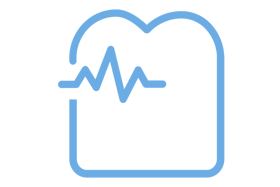 Blue outline of a heart with a heartbeat line inside