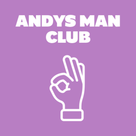 Logo of Andy's Man Club featuring a hand gesture and text