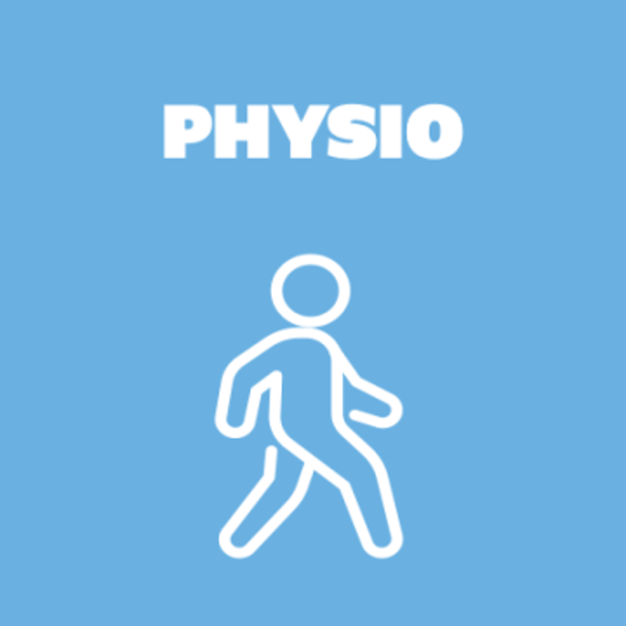 Icon of a person walking with the word "PHYSIO" above