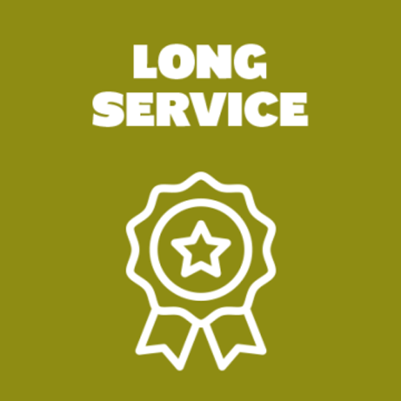 Icon of a badge with the text "LONG SERVICE