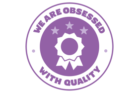 Logo featuring a medal with the text "We Are Obsessed With Quality" and three stars
