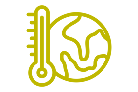 Icon of a thermometer next to a globe, symbolizing global temperature